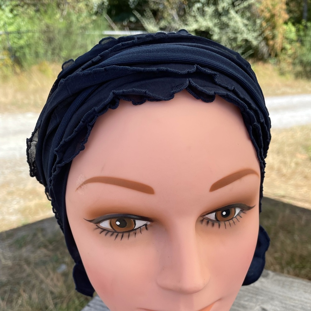 Navy Ruffled Chemo Beanies cancer and alopecia cap beanie New